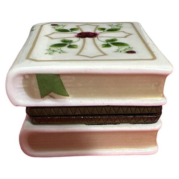 1993 Avon Bible Hinged Limoge trinket box God Bless You on the inside appx 2x2x1 - Picture 2 of 10
